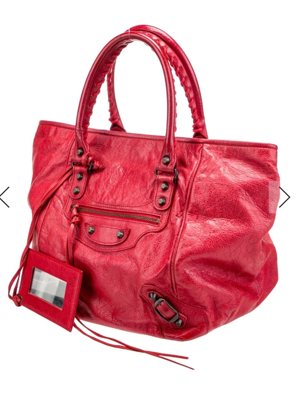 Balenciaga moto city Red Leather Tote Bag with Top Handles